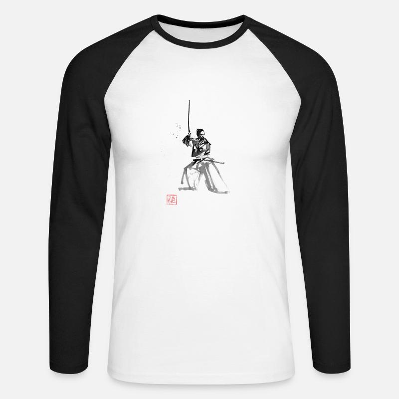 Samurai auf der Hut - Unisex Baseballshirt langarm - Weiß/Schwarz
