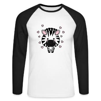 Süßes Zebra mit Herzchen - Unisex Baseballshirt langarm - Weiß/Schwarz - Vorne - Nik (191cm)