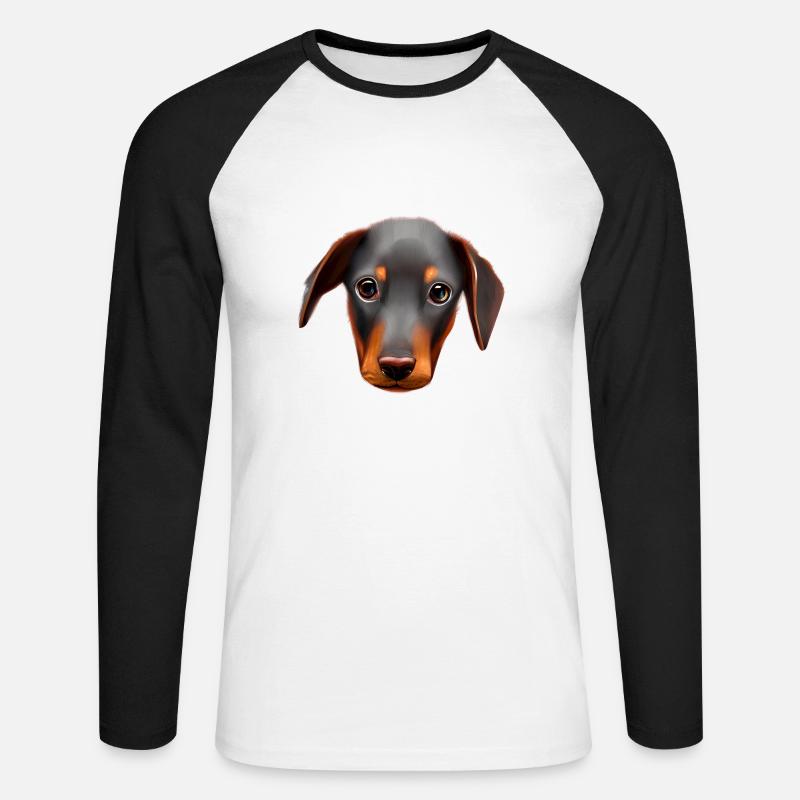 Dobermannwelpe Dobermann Hund Dobermanntrainer - Unisex Baseballshirt langarm - Weiß/Schwarz