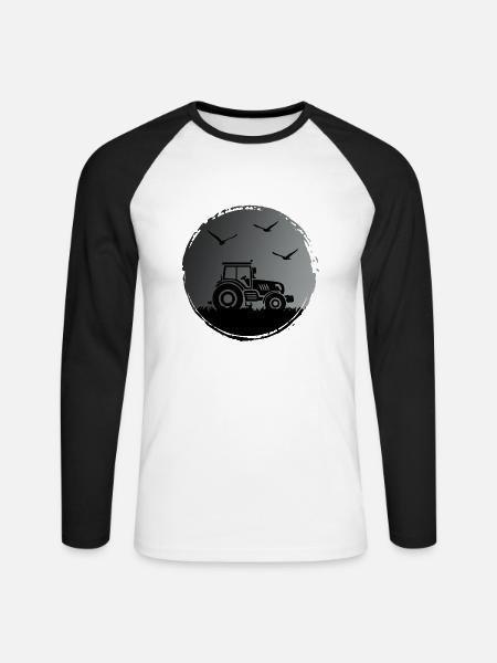 Traktor Traktorfahrer "Ernte im Mondschein" - Unisex Baseballshirt langarm - Weiß/Schwarz