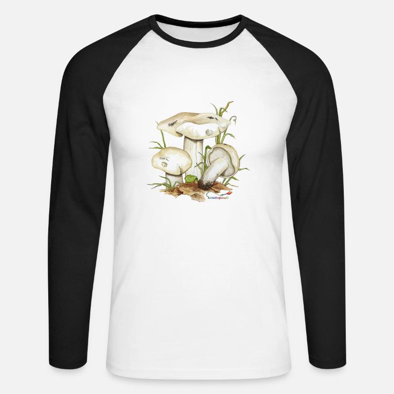 Mai-Ritterling oder Maipilz (Calocybe gambosa) - Unisex Baseballshirt langarm - Weiß/Schwarz