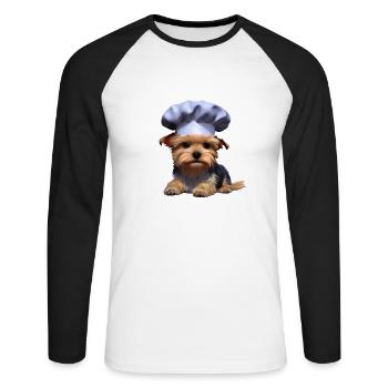 Yorkshire Terrier Puppy Restaurateur Cooking Dog - Unisex Long Sleeve Baseball T-Shirt - white/black - Front - Nik (191cm)