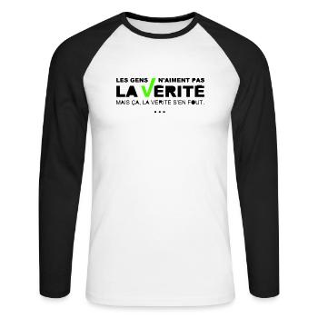 Vérité - T-shirt baseball manches longues Homme - blanc/noir - Devant - Nik (191cm)