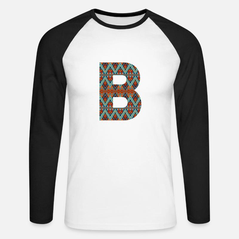 Buchstabe B- Boho-Design, buntes Monogramm - Unisex Baseballshirt langarm - Weiß/Schwarz