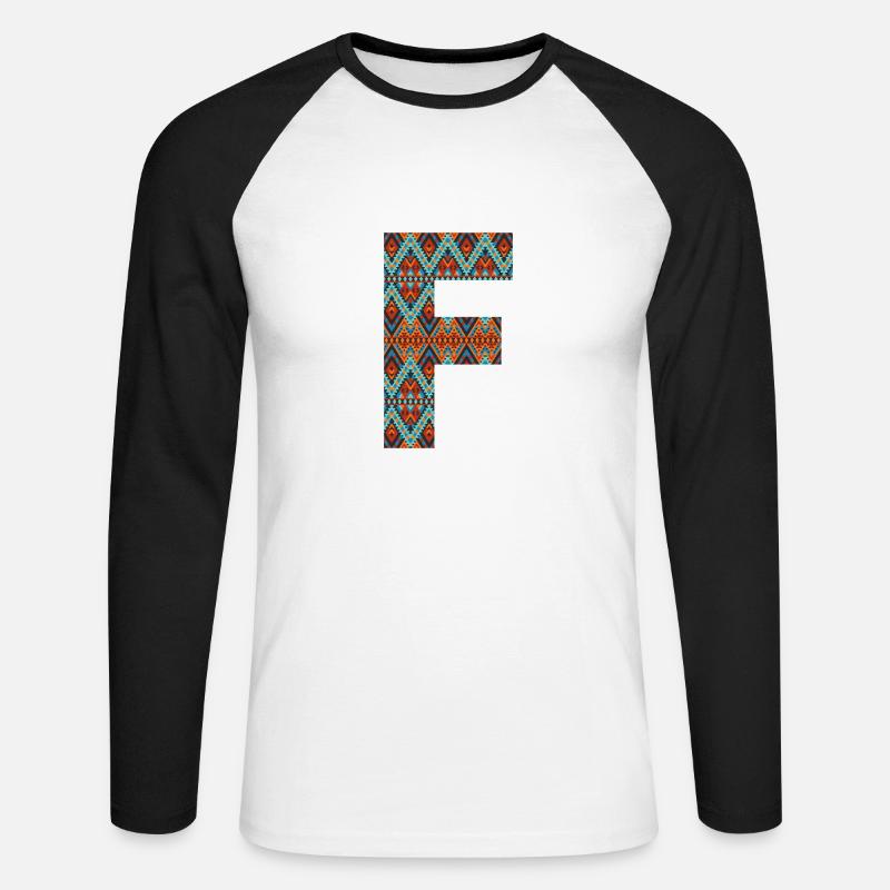 Buchstabe F - Boho-Design, buntes Monogramm - Unisex Baseballshirt langarm - Weiß/Schwarz
