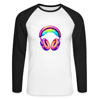 Headphones Singing Listening to music Singer Musician Gamer - Unisex Long Sleeve Baseball T-Shirt - white/black - Front - Nik (191cm)