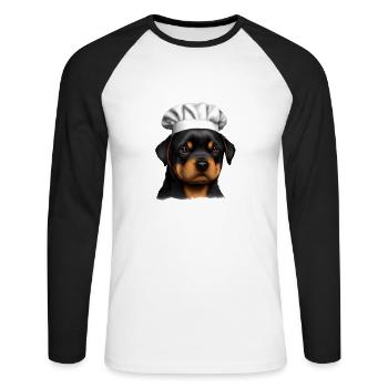 Rottweiler Dog Restaurateur Dogs Cooking Puppy - Unisex Long Sleeve Baseball T-Shirt - white/black - Front - Nik (191cm)