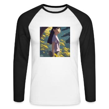 Anime Girl Forrest - Unisex Baseballshirt langarm - Weiß/Schwarz - Vorne - Nik (191cm)