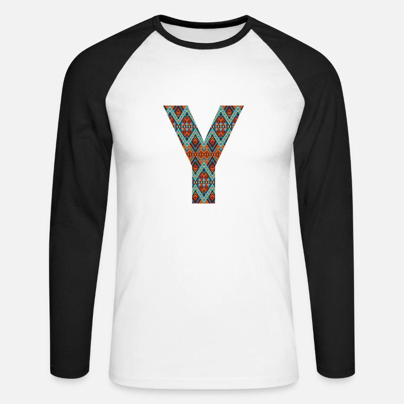 Buchstabe Y- Boho-Design, buntes Monogramm - Unisex Baseballshirt langarm - Weiß/Schwarz