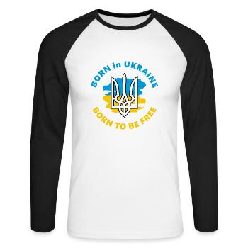 Né en Ukraine. Né pour être libre - T-shirt baseball manches longues Homme - blanc/noir - Devant - Nik (191cm)