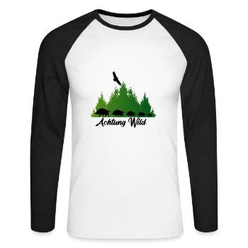 Attention game, rotting, forest, nature, eagles, wild boars - Unisex Long Sleeve Baseball T-Shirt - white/black - Front - Nik (191cm)