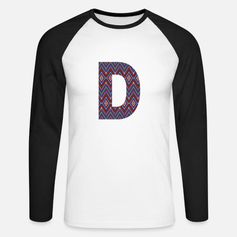 Monogramm Buchstabe D - geometrisches Muster - Unisex Baseballshirt langarm - Weiß/Schwarz