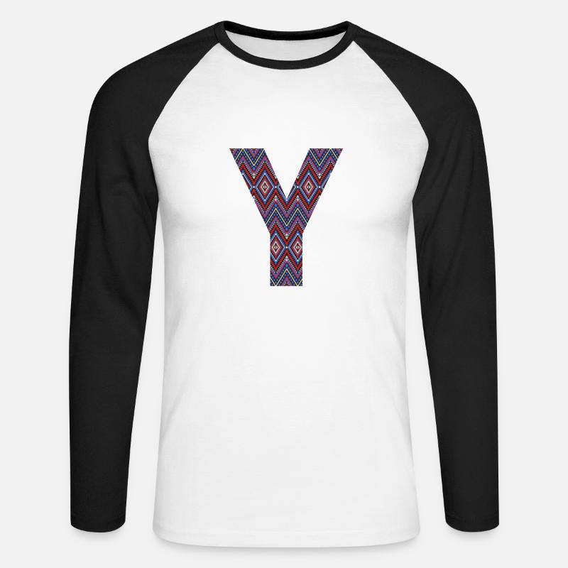 Monogramm Buchstabe Y - geometrisches Muster - Unisex Baseballshirt langarm - Weiß/Schwarz