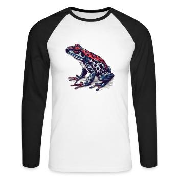 Pfeilgiftfrosch Amphibie in toller retro Optik - Unisex Baseballshirt langarm - Weiß/Schwarz - Vorne - Nik (191cm)