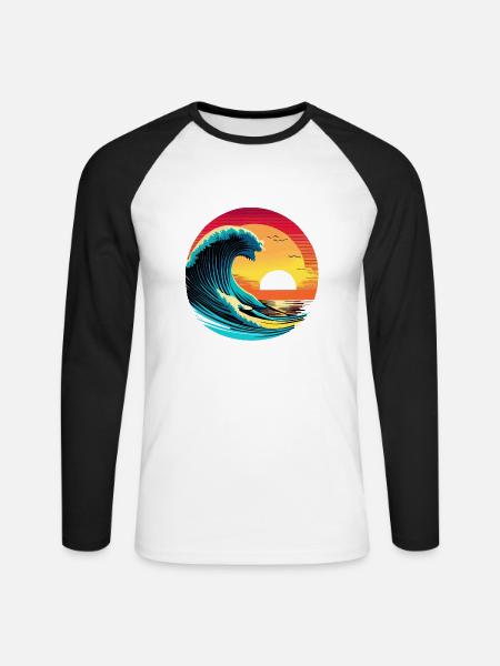 Surfer Sunset - Unisex Baseballshirt langarm - Weiß/Schwarz