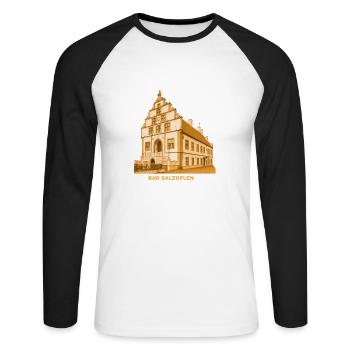 Bad Salzuflen Rathaus Heilbad Nordrhein-Westfalen - Unisex Baseballshirt langarm - Weiß/Schwarz - Vorne - Nik (191cm)
