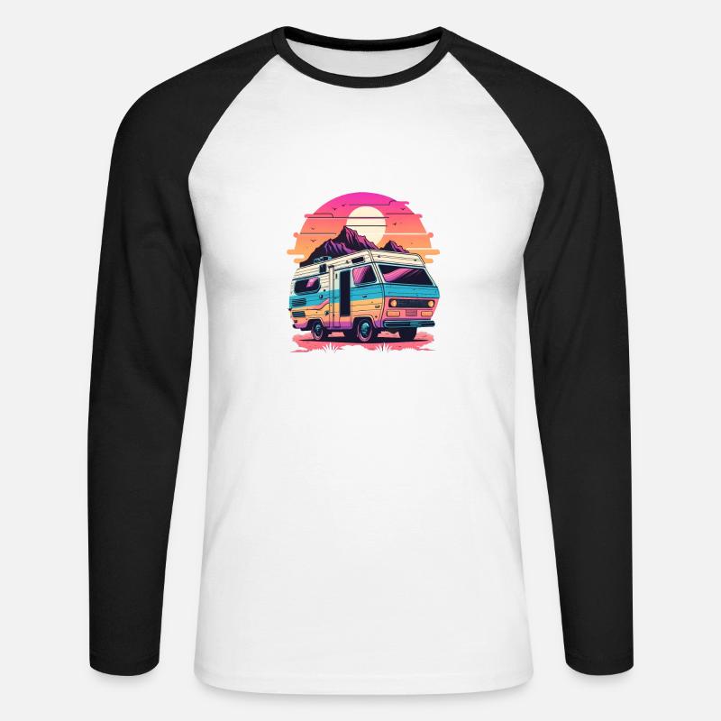 Synthwave Camper - Unisex Baseballshirt langarm - Weiß/Schwarz