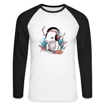 Axo l'axolotl audiophile - T-shirt baseball manches longues Homme - blanc/noir - Devant - Nik (191cm)