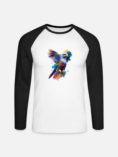 Adler Wasserfarbe - Unisex Baseballshirt langarm - Weiß/Schwarz