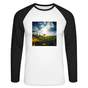 Blumenwiese - Unisex Baseballshirt langarm - Weiß/Schwarz - Vorne - Nik (191cm)