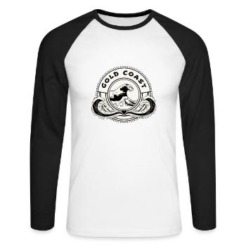 Gold Coast Australie Vagues de l’océan - T-shirt baseball manches longues Homme - blanc/noir - Devant - Nik (191cm)