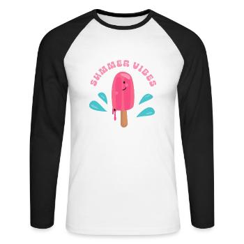 Sommer - Unisex Baseballshirt langarm - Weiß/Schwarz - Vorne - Nik (191cm)