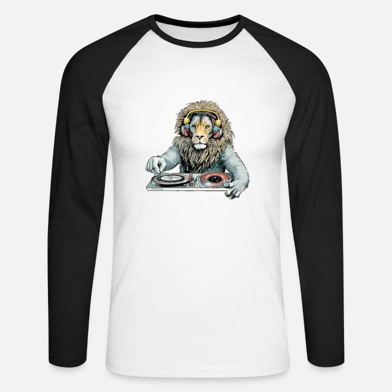 Diko der Löwe Deejay - Unisex Baseballshirt langarm - Weiß/Schwarz