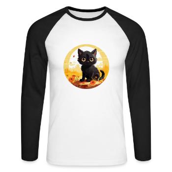 Cute little black cat on summer vacation - Unisex Long Sleeve Baseball T-Shirt - white/black - Front - Nik (191cm)