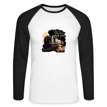Train Life : Passionné de trains - T-shirt baseball manches longues Homme - blanc/noir - Devant - Nik (191cm)