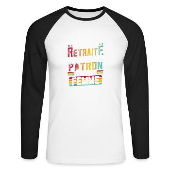 Je suis à la retraite seul patron c'est ma femme - T-shirt baseball manches longues Homme - blanc/noir - Devant - Nik (191cm)