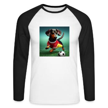 Teckel jouant au football - T-shirt baseball manches longues Homme - blanc/noir - Devant - Nik (191cm)
