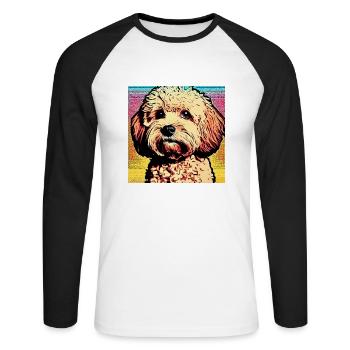 Poodle Cross pop art - T-shirt baseball manches longues Homme - blanc/noir - Devant - Nik (191cm)