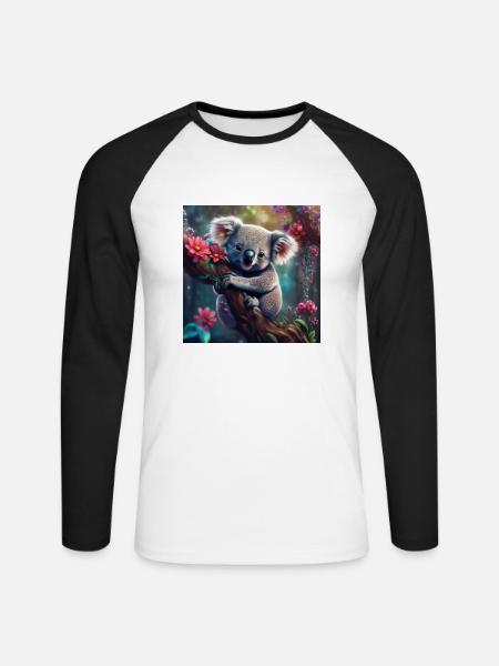 Koalabär im Baum mit Blumen - Unisex Baseballshirt langarm - Weiß/Schwarz