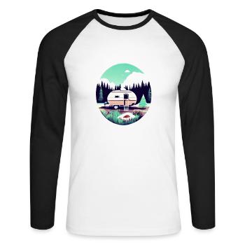 Camping Wohnwagen Camp Geschenk Zelten Wohnmobil - Unisex Baseballshirt langarm - Weiß/Schwarz - Vorne - Nik (191cm)