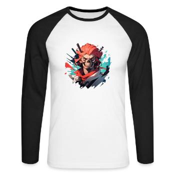 Pirat - Unisex Baseballshirt langarm - Weiß/Schwarz - Vorne - Nik (191cm)