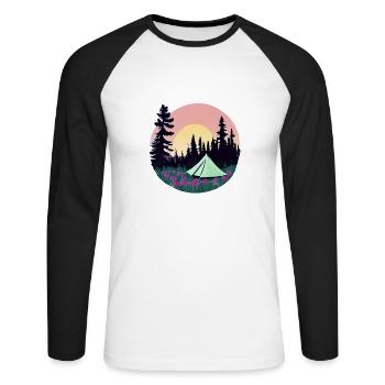 Camping Wohnwagen Camp Geschenk Zelten Wohnmobil - Unisex Baseballshirt langarm - Weiß/Schwarz - Vorne - Nik (191cm)