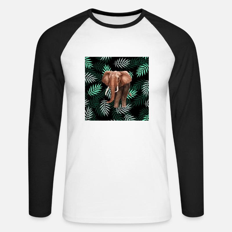 Palmen-Muster, Elefant Palm Pattern, Elephant - Unisex Baseballshirt langarm - Weiß/Schwarz