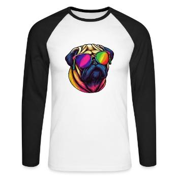 Pug dog with colorful sunglasses - Unisex Long Sleeve Baseball T-Shirt - white/black - Front - Nik (191cm)