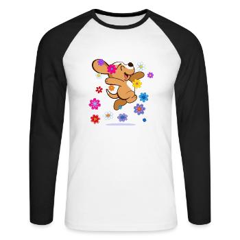 Happy Hippie Beagle - Unisex Baseballshirt langarm - Weiß/Schwarz - Vorne - Nik (191cm)