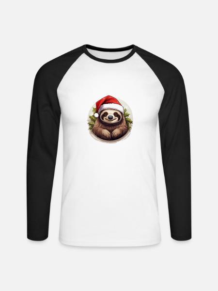 Santa Sloth funny Sloth with Christmas Hat - Unisex Baseballshirt langarm - Weiß/Schwarz