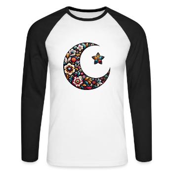 lune florale colorée inspiré d'art russe - T-shirt baseball manches longues Homme - blanc/noir - Devant - Nik (191cm)