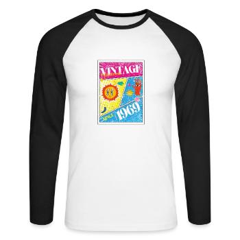Vintage 1969 - Unisex Baseballshirt langarm - Weiß/Schwarz - Vorne - Nik (191cm)