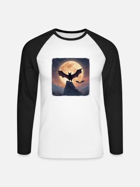 Fledermaus vor Vollmond - Unisex Baseballshirt langarm - Weiß/Schwarz