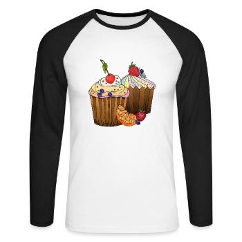 Kuchen - Unisex Baseballshirt langarm - Weiß/Schwarz - Vorne - Nik (191cm)