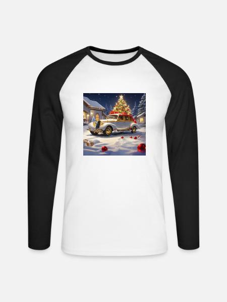 OLDTIMER IM SCHNEE ZU WEIHNACHTEN - Unisex Baseballshirt langarm - Weiß/Schwarz
