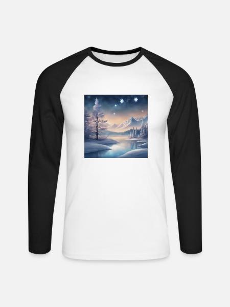 Winterlandschaft Fantasy - Unisex Baseballshirt langarm - Weiß/Schwarz