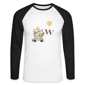 Buchstabe W Safari - Unisex Baseballshirt langarm - Weiß/Schwarz - Vorne - Nik (191cm)