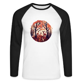 A Deer Family (Fall Collection #8) - Unisex Long Sleeve Baseball T-Shirt - white/black - Front - Nik (191cm)
