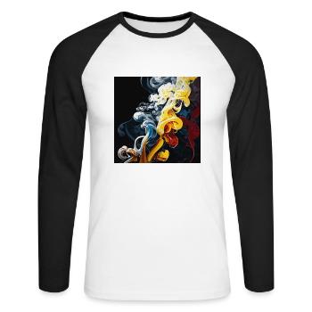 Fleur fumante (Collection d’œuvres d’art) - T-shirt baseball manches longues Homme - blanc/noir - Devant - Nik (191cm)