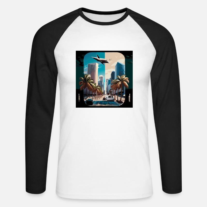 Miami night/day split (Miami Collection) - Unisex Baseballshirt langarm - Weiß/Schwarz